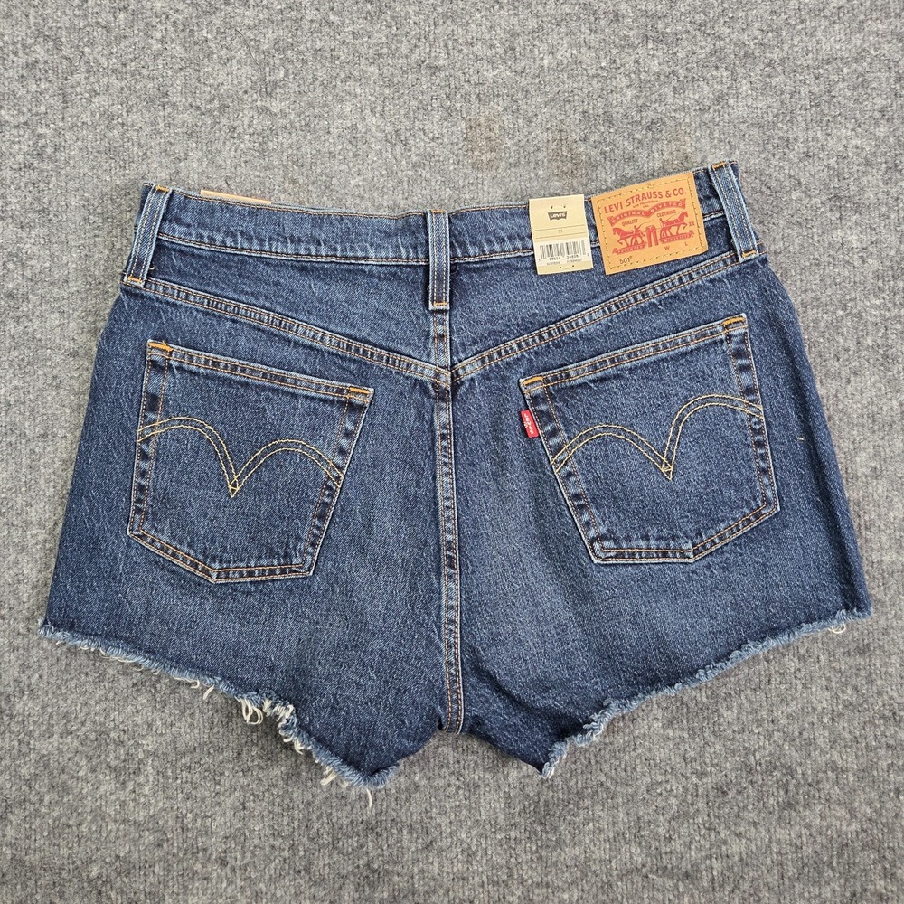 NEW Levi's 501 High Rise Denim Jean Shorts‎ Women 33 Blue Distressed 56327 0319